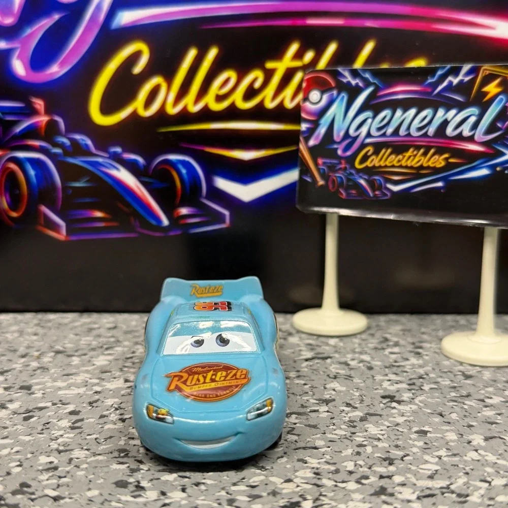 Disney Pixar Cars Lightning McQueen Rust-eze Blue Diecast 1:55 Mattel 2017 Rare